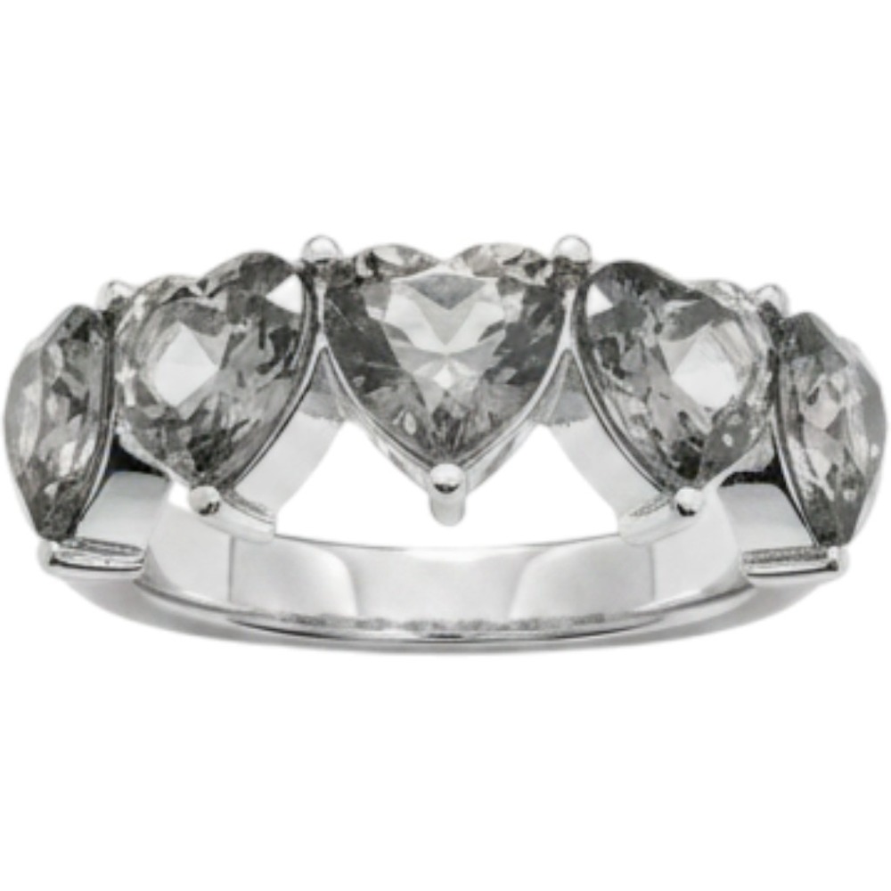 Smoky Grey Heart‎ Crystal Statement Ring Silver Tone Antiqued Gothic Style